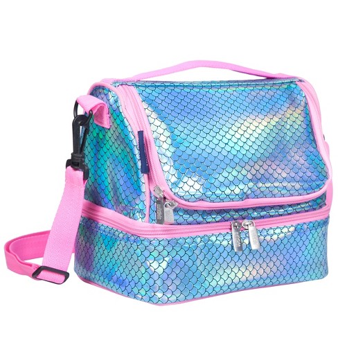 Kids Pu Laser Mermaid Lunch Box With Insulated Soft Bag, Mini