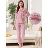 INSPIRE CHIC Women's Lounge Set Cotton Ribbed Button Up Long Sleeve Pants Pattern with Pocket Pajama Set Loungewear - 2 of 4