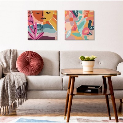 Peace Love Flowers Colorful Abstract Canvas Wall Art Set