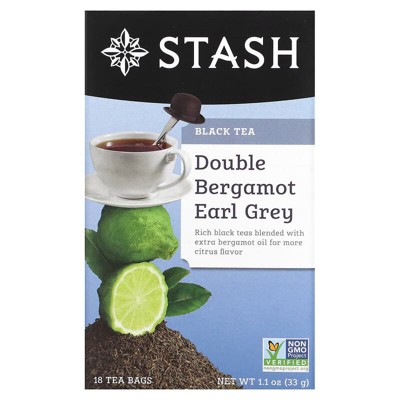 Stash Tea, Black Tea, Double Bergamot Earl Grey, 18 Tea Bags, 1.1 oz