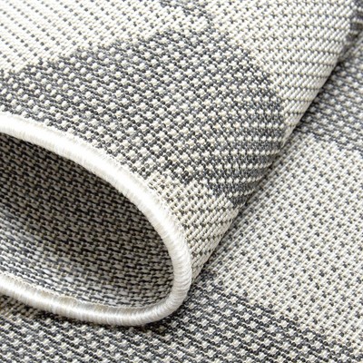 Black and Gray Geometric Synthetic Indoor/Outdoor Rug