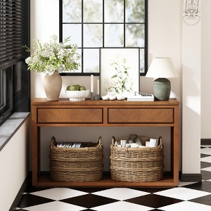 55" Long Console Table with 2 Drawer, Wooden Entryway Table with Open Shelf, Accent Sofa Table, Hallway Foyer Table for Living Room Entryway - 1 of 4