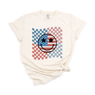 Simply Sage Market Women's Checkered Patriotic Smiley Face Short Sleeve Garment Dyed Tee
