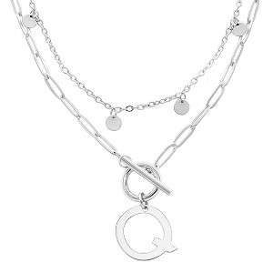 Adornia Tarnish Resistant Sterling Silver Plated Confetti And Paperclip Layered Initial Toggle Necklace - 1 of 3