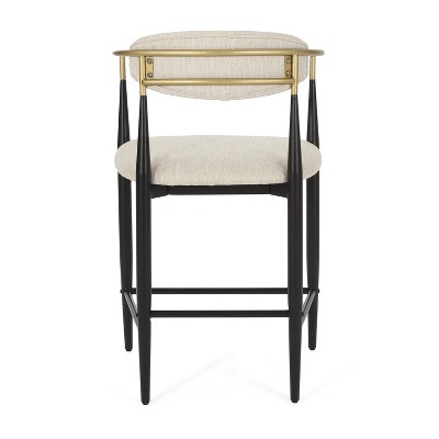 Beige and Black Upholstered Iron 25'' Counter Stools, Set of 2