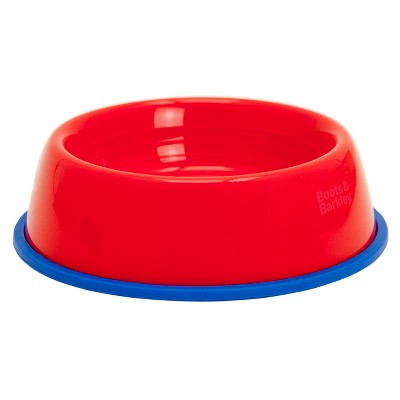 red plastic dog bowl