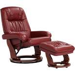 BenchMaster Kyle Ruby Red Faux Leather Recliner Chair Modern Armchair Ottoman Footrest Ergonomic Manual Reclining Swivel for Bedroom Living Room House
