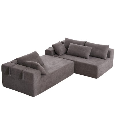 TiramisuBest 132" Modular L-Shaped Upholstered Sectional Sofa Set w/ 6 Pillows & Free Combination for Living Room & Bedroom,Green