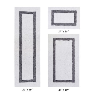 Hotel 3 PC Bath Rug 100% Premium Cotton Tufted Weave Two Tone Reversible Bathroom Rug, Super Soft Absorbent, Machine Washable Bath Mat
