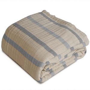 Farm to Home Horizon Organic Throw Blanket – Pearl Canyon, 60"x80", 100% Organic Cotton Reversible Chambray Stripe Design - 1 of 3