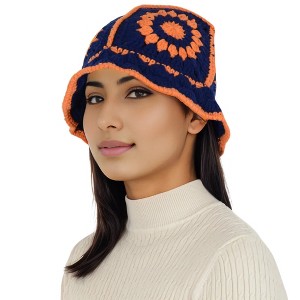 Anna-Kaci Women's Crochet Bucket Hat Retro Sunburst Pattern Knit Handmade Foldable Floppy Beach Hat - 1 of 4