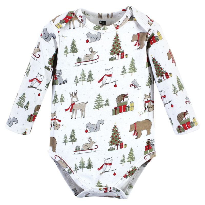 Hudson Baby Unisex Baby Cotton Long-Sleeve Bodysuits, Christmas Forest 3-Pack, 5 of 6