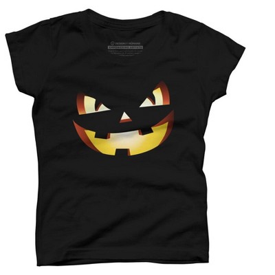 Girl's Design By Humans Halloween Pumpkin Evil Smiley Face By artdim T-Shirt