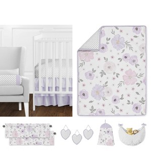 Sweet Jojo Designs Girl Baby Crib Bedding Set - Watercolor Floral Collection Lavender Purple and Grey 11pc - 1 of 4