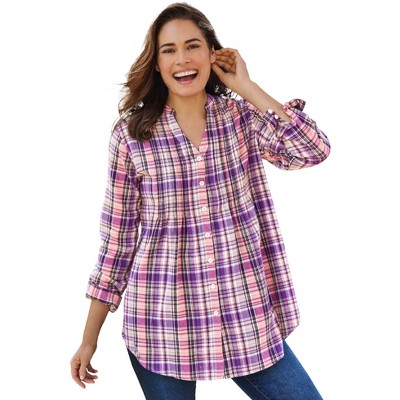 Woman Within Plus Size Pintucked Flannel Shirt