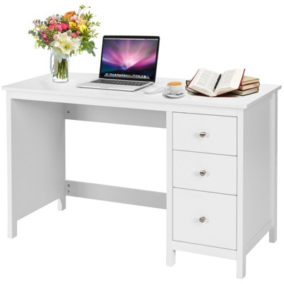 Tangkula White Desk with Storage Drawer & Shelves, Compact Desk for Small  Space, Modern Wooden Study Desk Writing Desk with Storage Drawer 