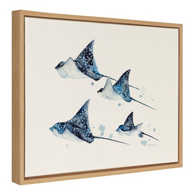 Natural Framed Canvas Print of Eagle Spotted Ray Family
