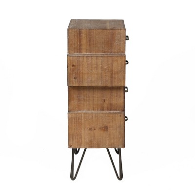 Mid-Century Brown 4-Drawer Wood Accent Chest with Metal Legs