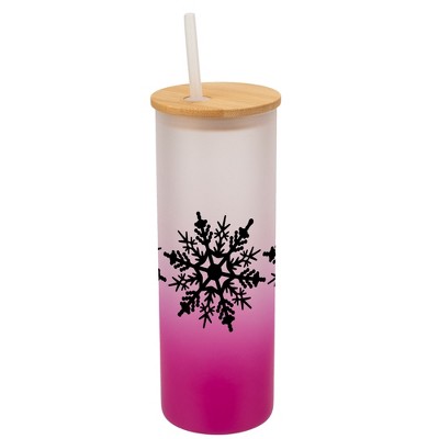 Elanze Designs Center Snowflakes Winter Wrap-Around Design 25 Ounce Frosted Gradient Glass On-The-Go Coffee Travel Skinny Tumbler Mug Cup, Bamboo Lid