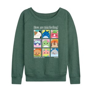 Women's - Squishmallows - Squish Mood Grid Lightweight French Terry Wide Neck Long Sleeve Graphic Shirt - 1 of 4