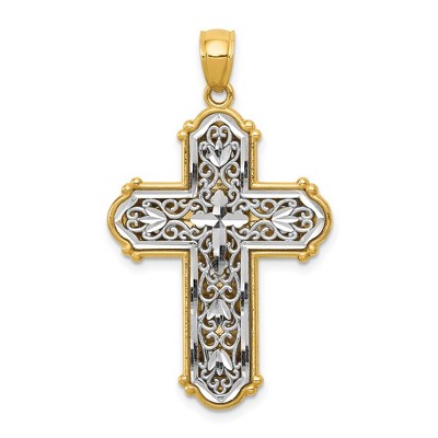 Black Bow Jewelry 14k Yellow Gold & Rhodium Reversible Filigree Cross Pendant, 22 x 38mm