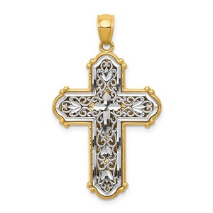 Black Bow Jewelry 14k Yellow Gold & Rhodium Reversible Filigree Cross Pendant, 22 x 38mm - 1 of 4
