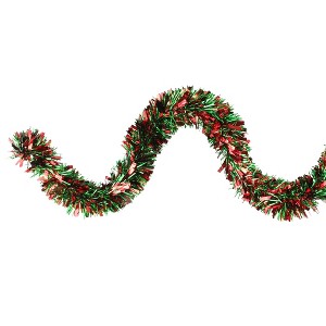 Northlight 12' x 3.5" Unlit Green/Red Wide Cut Christmas Tinsel Garland - 1 of 3