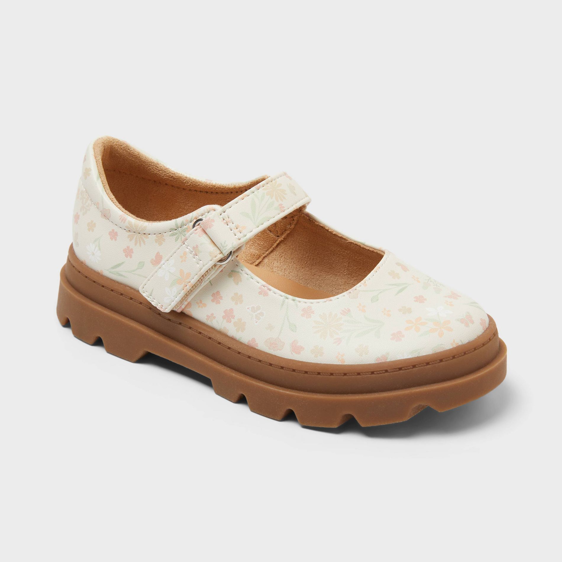 Toddler Girls' Kairi Floral Lug Mary Jane Flats - Cat & Jack™ Cream 11T