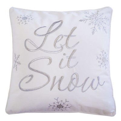 TopComfy Support Pillow Let It Snow Embroidered Cotton Throw Pillow for Holiday Decor, White, 17"*17"*10"
