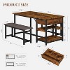 Industrial Dining Table Set with Storage Drawer & Wine Rack - Faux Wood Top, Leather Bench, Compact Design for Small Spaces - 2 of 4