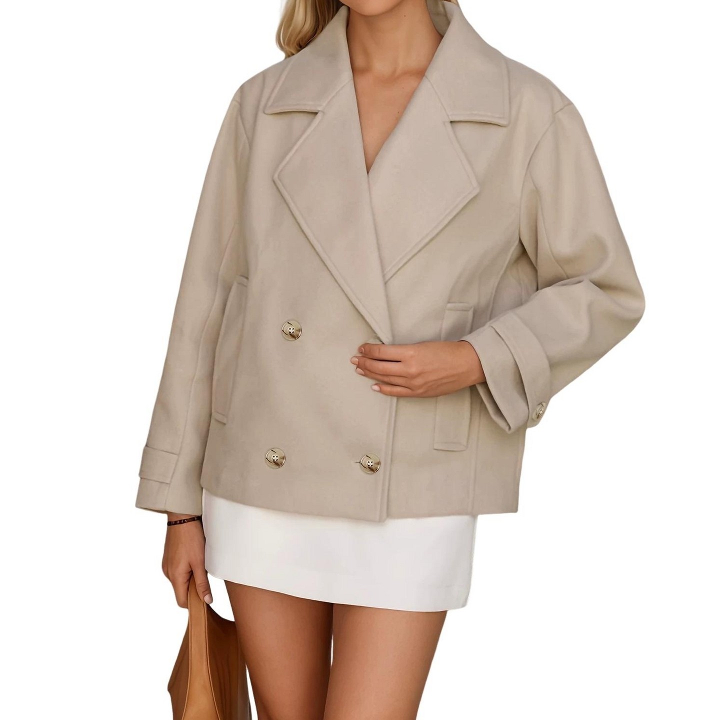 Женская куртка YesFashion Women Coat Double Breasted Lapel Short Outerwear for office shopping dating autumn winter occasions, Khaki, цвет: Хаки — фото 1