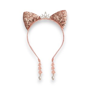 Summer Crystal - Small Sequin Cat Ears Headband with Pearl Earring Pendants - 1 Pack - 1 of 4