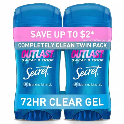 Secret Outlast Clear Gel Antiperspirant & Deodorant for Women - Completely Clean - 2.6oz/2pk: Dye-Free Aluminum Zirconium Formula