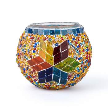 Kafthan 2.4 in. Handmade Multicolor Mosaic Glass Votive Candle Holder