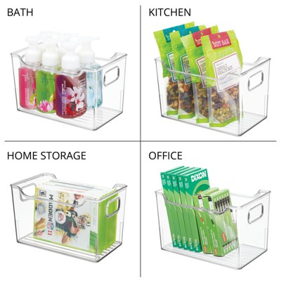 Clear Acrylic Office Storage Bin Set with Handles, 10 x 6 x 6 inches