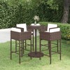 vidaXL Outdoor Patio Bar Set, 5 Pieces with Cream White Cushions, Weather-Resistant Poly Rattan, Round Table, 4 Bar Stools, Brown - 2 of 4