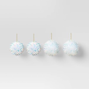 4ct 6" Christmas Iridescent Pom Pom Ball Ornament Set White - Wondershop™ - 1 of 3