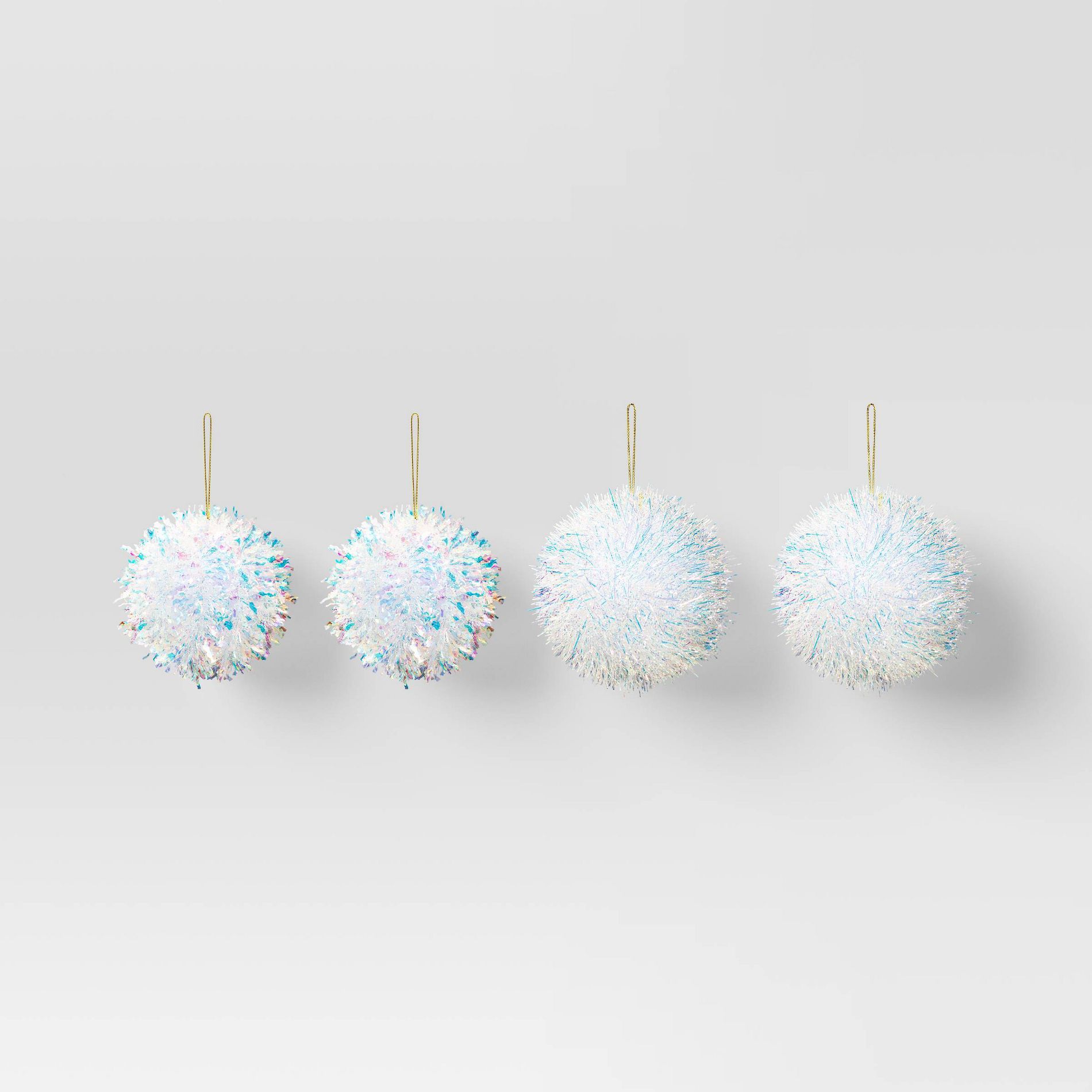 4ct 6" Christmas Iridescent Pom Pom Ball Ornament Set White - Wondershop™