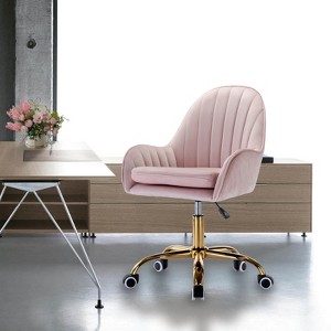 SKRAN Velvet Home Office Chair with Wheels,Cute Chair with Side Arms and Gold Metal Base for Living Room,Bedroom,Vanity Room, Adjustable Height - 1 of 4