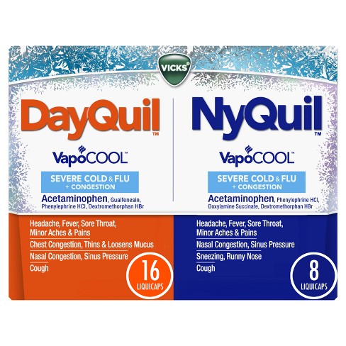 Vicks DayQuil & NyQuil Severe VapoCOOL Cold & Flu Medicine Caplets - 24ct - image 1 of 4