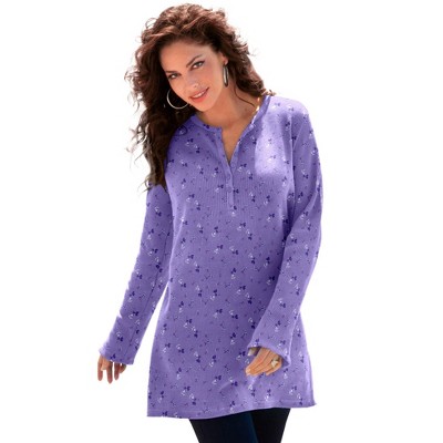 Roaman's Women's Plus Size Thermal Henley Tunic