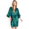 Anna-Kaci Women's Satin Duster Robe with Tie Waist and Wide Sleeves- Dark Olive,Small - 2 of 4