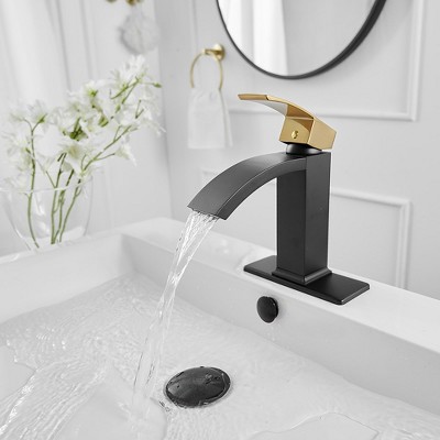 Gold and Black Waterfall Single Handle Bathroom Faucet