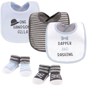 Hudson Baby Infant Boy Cotton Bib and Sock Set 5pk, Dapper And Dashing, One Size - 1 of 4