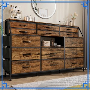 55" Fabric Dresser with 14 Drawers, 2 Shelves & Side Pocket, Sturdy Steel Frame, Wood Top, Anti-Tip Kit for Bedroom and Living Room - 1 of 4