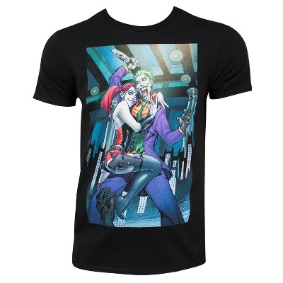Adult Joker & Harley Quinn Hugging Black Tee Shirt