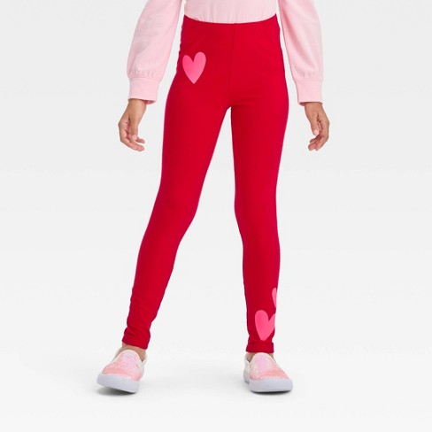 Girls' Valentine's Day Heart Leggings - Cat & Jack™ Red S Slim : Target