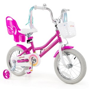 Costway 16" Kids Bicycle with Basket Doll Seat Colorful Streamers Training Wheels Purple - 1 of 4