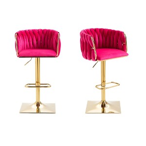 20.5" Vintage Velvet Counter Height Bar Stools Set of 2 with Back and Footrest for Kitchen, Dining Room, or Bar - 1 of 4