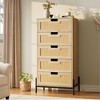 Rattan 5 Drawer Dresser, Wooden Chest of Drawer, Farmhouse Storage Cabinet with Metal Legs - 2 of 4